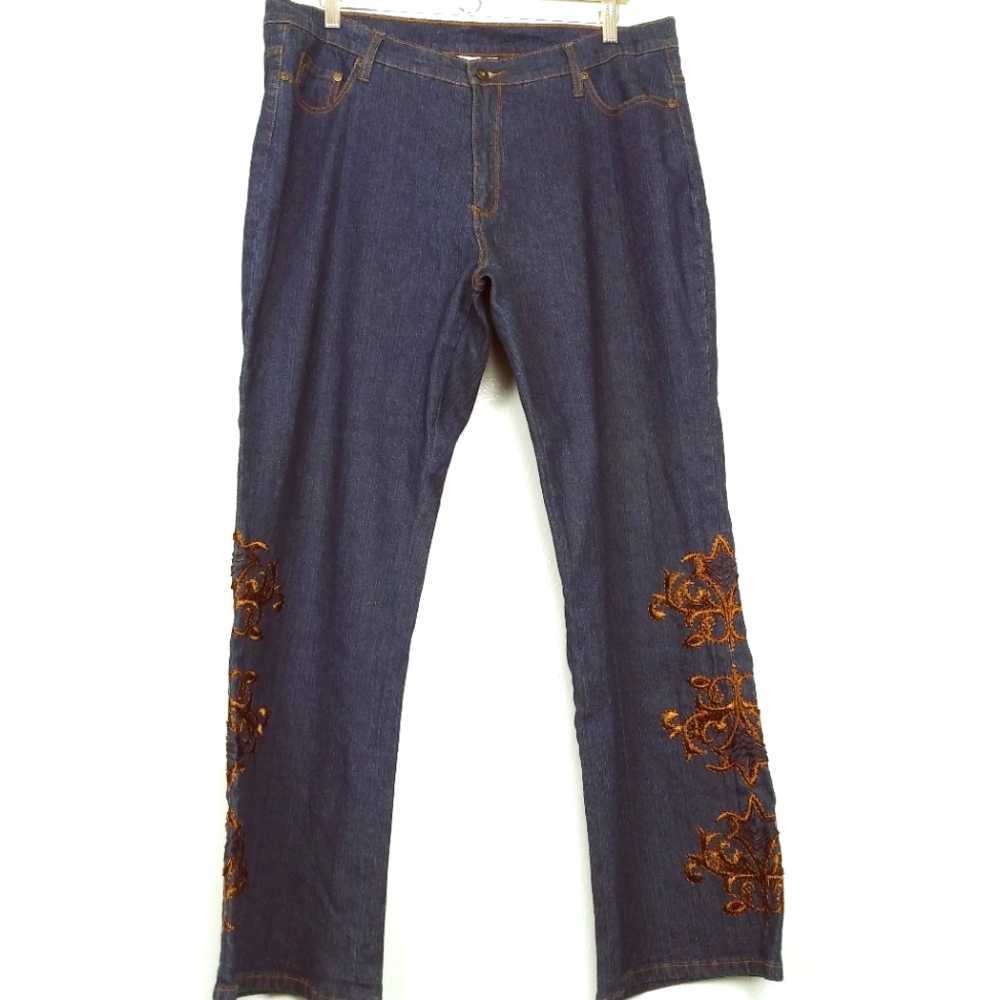 Roaman's denim 24/7 Size 18W Denim Pant Embroidered Boot-Cut Jean 5 Pocket
